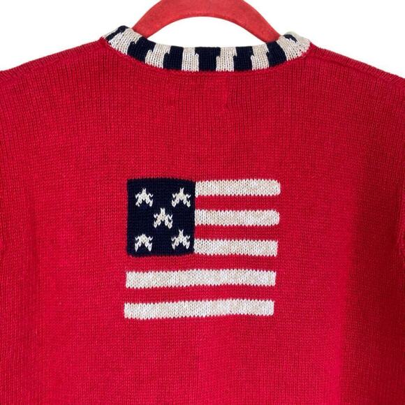 Quacker Factory Vtg USA Flag Short Sleeve Sweater Cardigan Sequins Stars Sz S - Picture 5 of 15